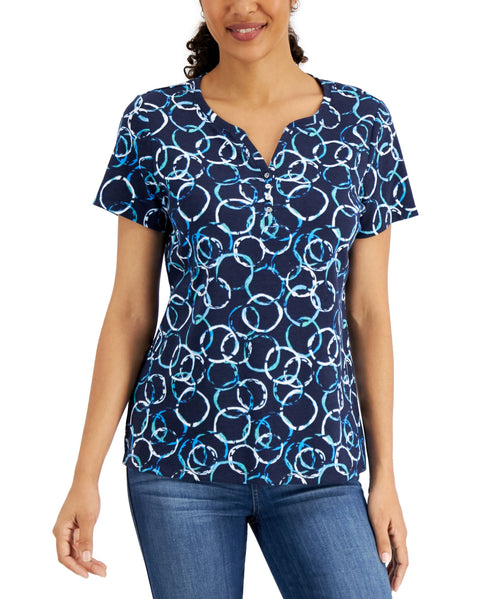 Printed Split-Neck Top